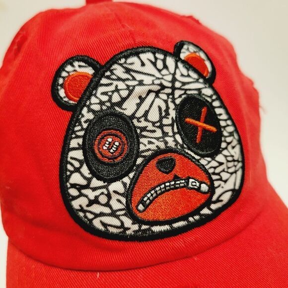 MUKA Air Bear Distressed Dad Hat Red Adjustable   O/S - Picture 5 of 7